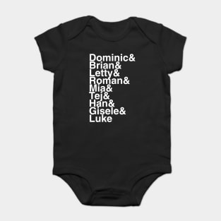 Fast and Furious Characters Helvetica List Baby Bodysuit